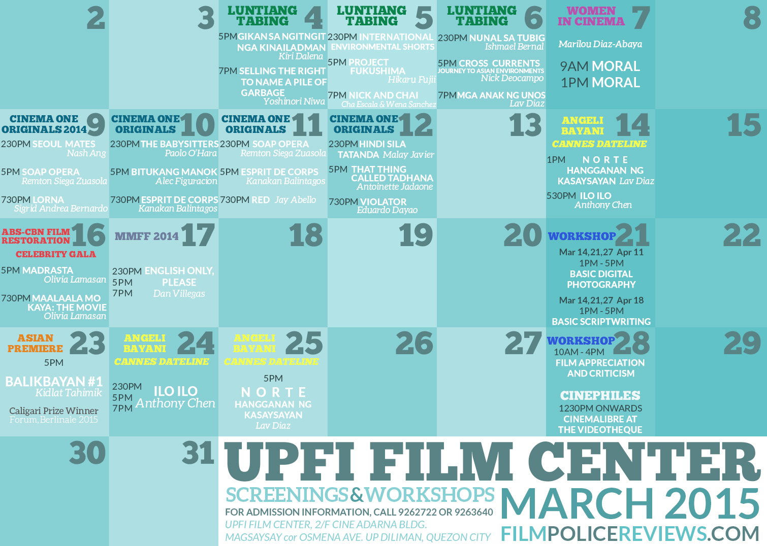 March 2015 Screenings and Workshops at UPFI Film Institute